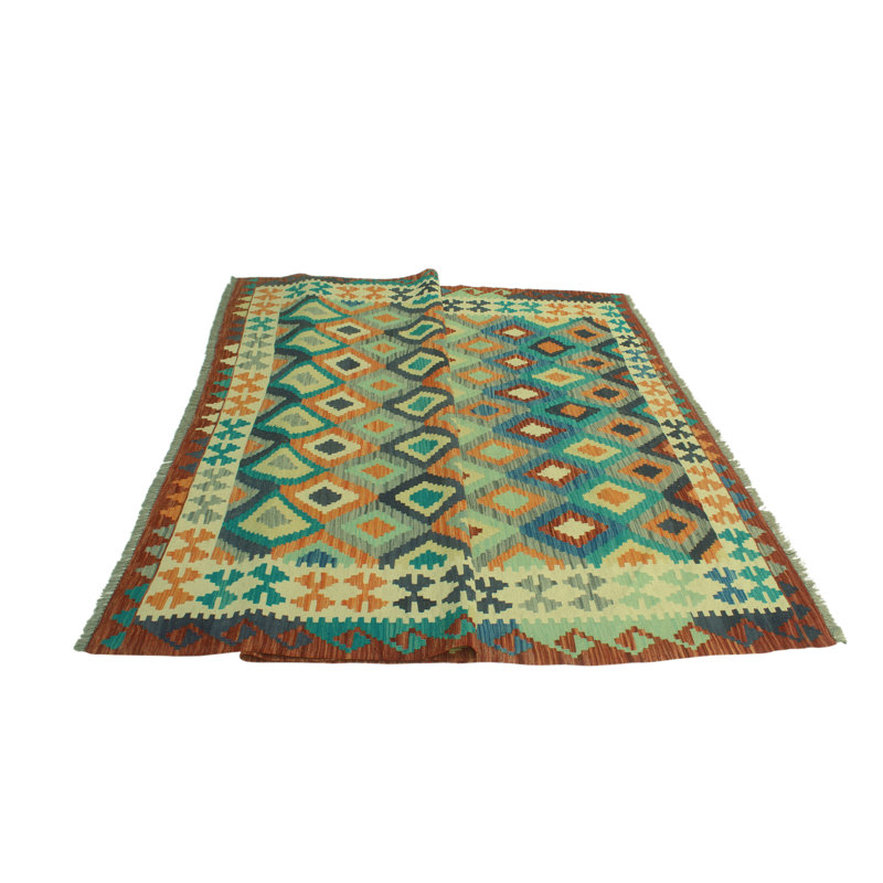 Union Rustic Bousson Handmade Flatweave Wool Rust Green/Blue/Orange Rug